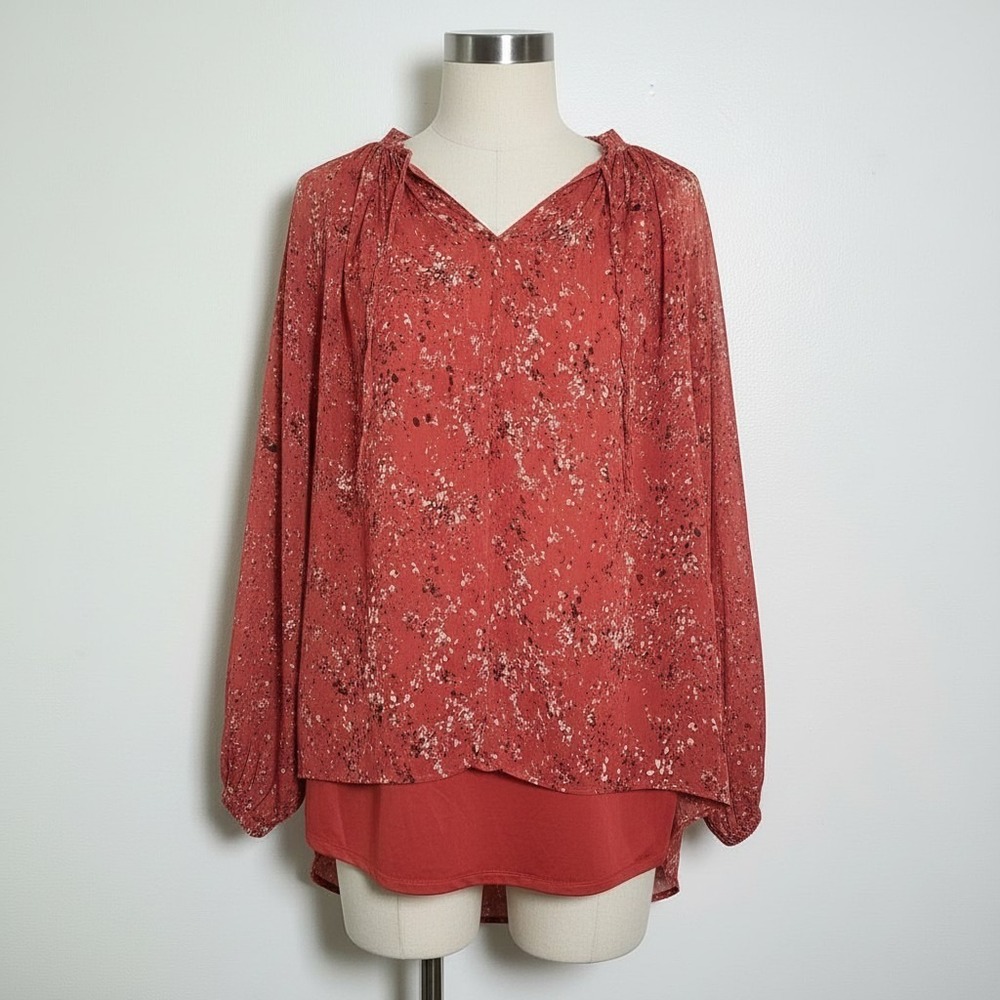 Simply Vera Vera Wang Red Abstract Print Layered High-Low Blouse XXL Womens Y2K